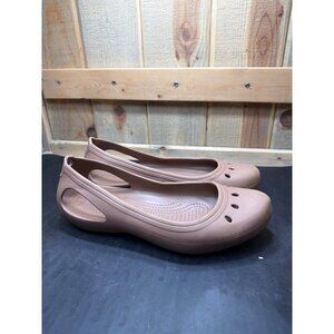Crocs Womens Ballet Flats Slip-On Shoes W/ Cutouts Tan Size 11